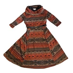 {Signature by Robbie Bee} Geometry Print A line-Turtle Neck Dress W/Belt